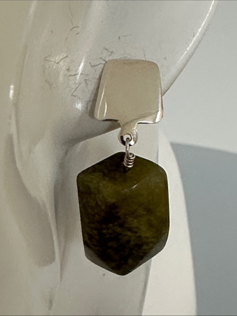 925 Sterling silver Jade Green Stone Drop Earrings